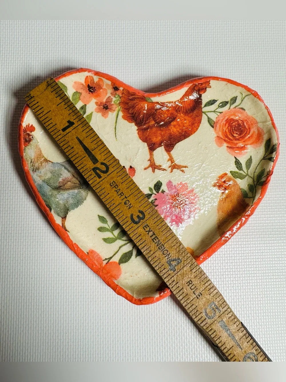 Heart Shaped Clay Trinket with Chicken Floral Design